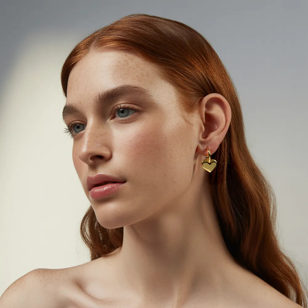 Gold Heart Charm Hoop Earrings