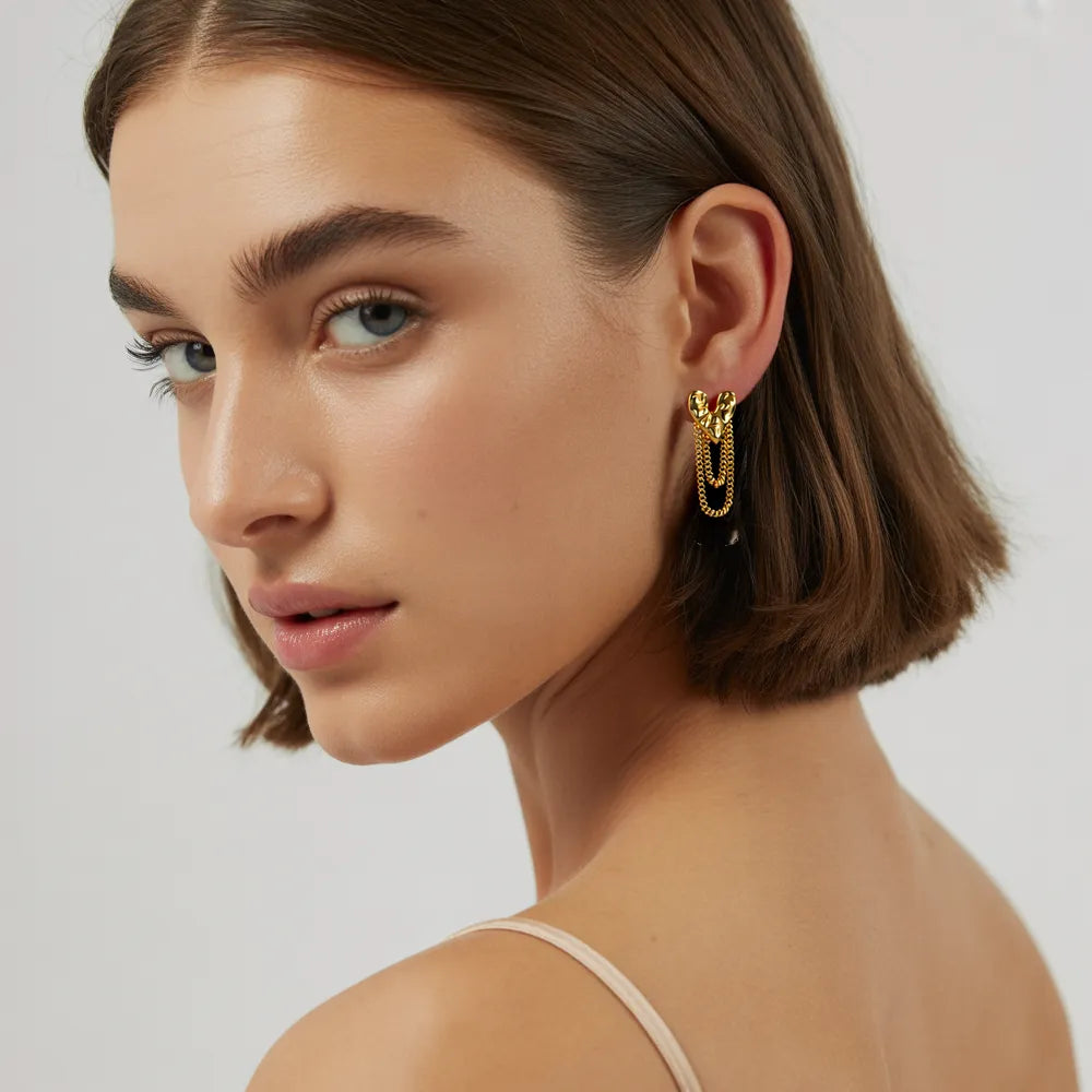 Gold Heart Dangle Earrings