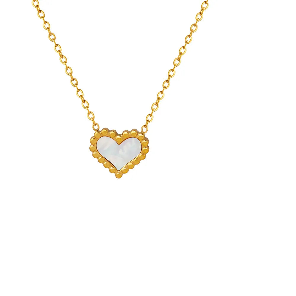 Gold White Shell Heart Necklace