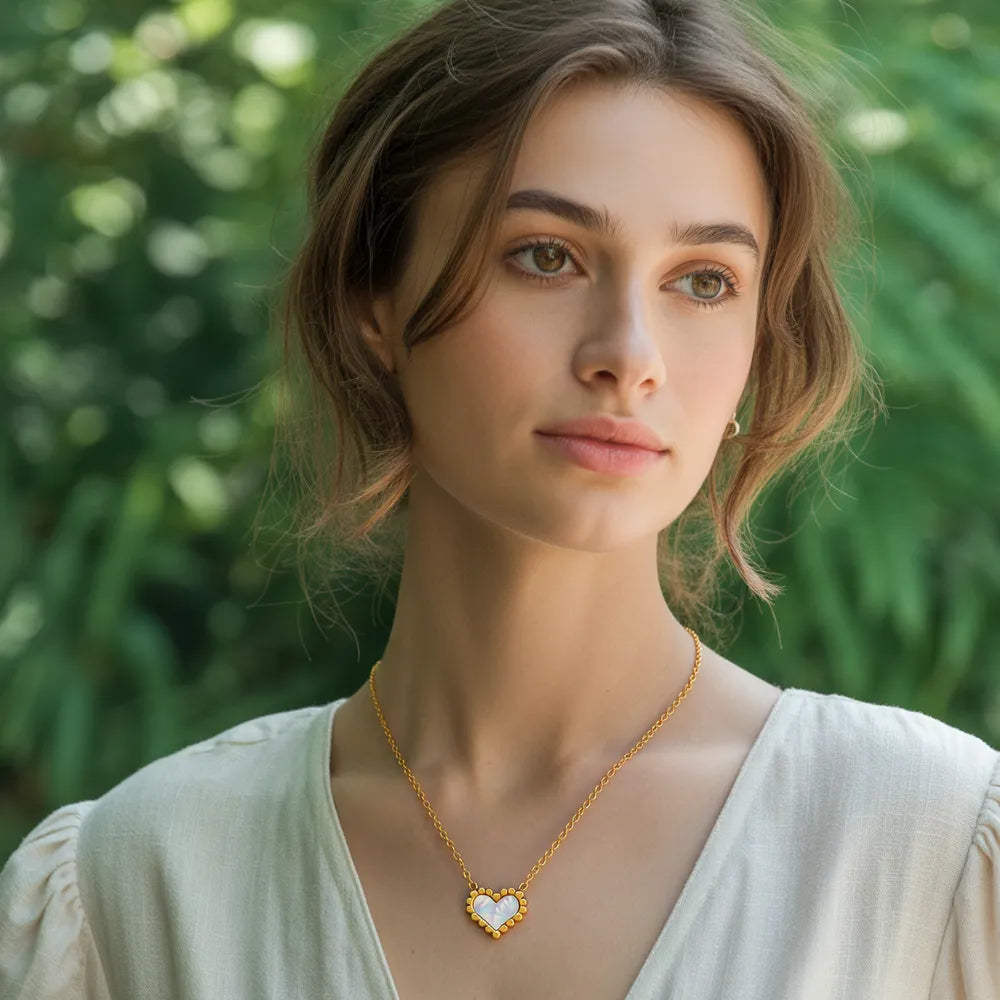Gold White Shell Heart Necklace