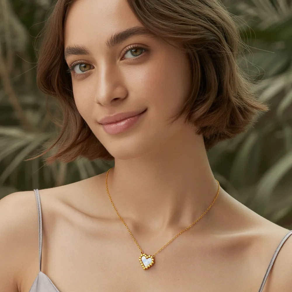 Gold White Shell Heart Necklace