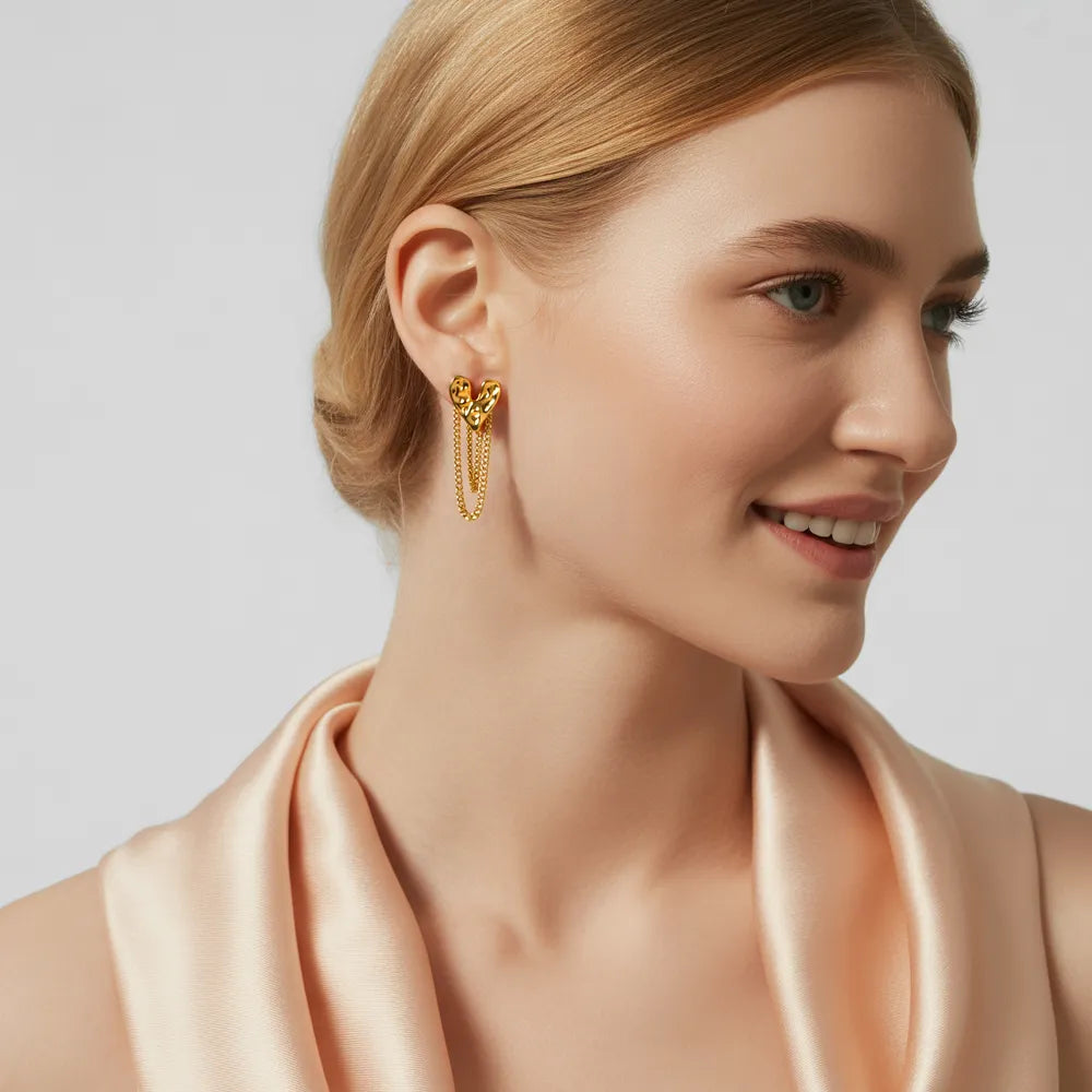 Gold Heart Dangle Earrings