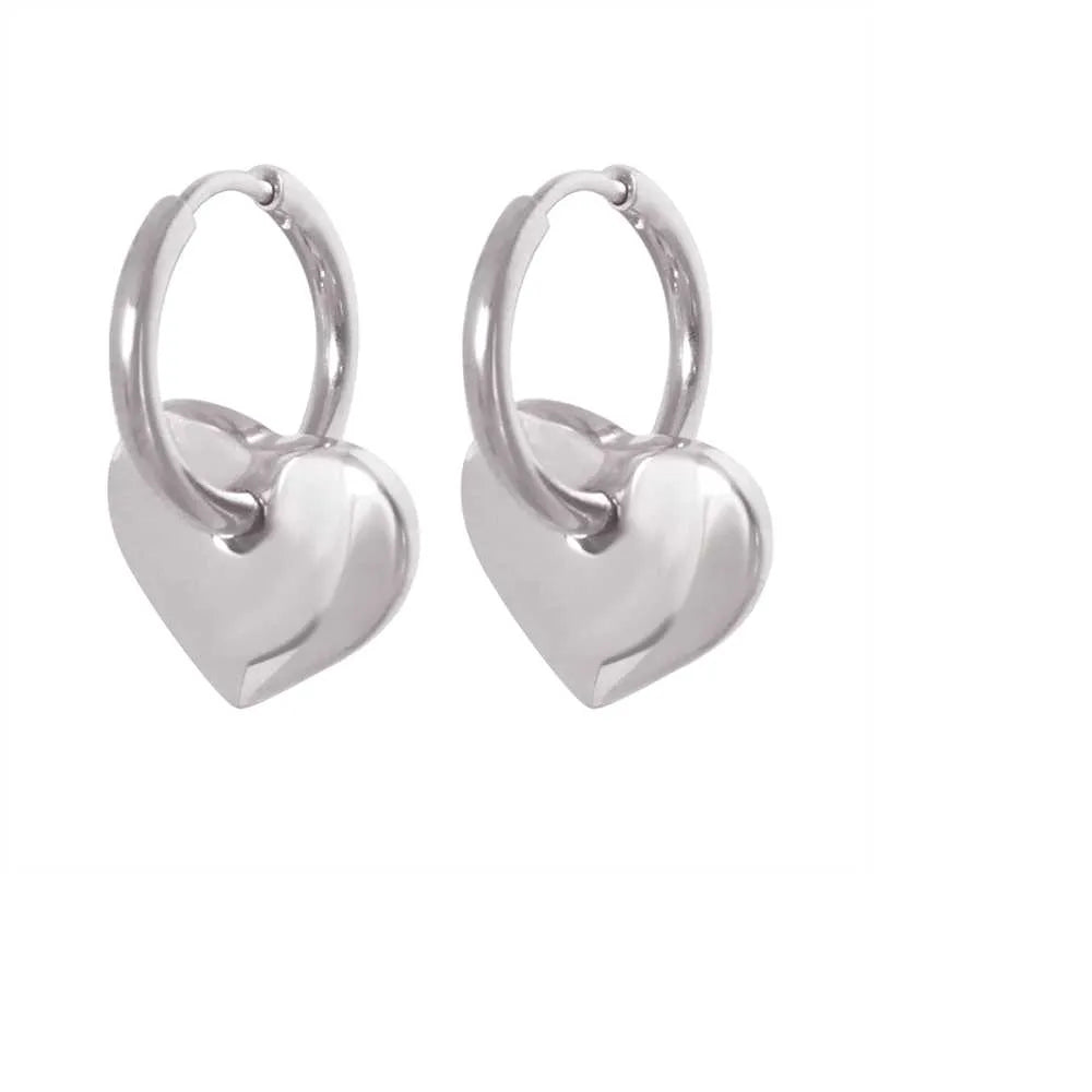 Gold Heart Charm Hoop Earrings