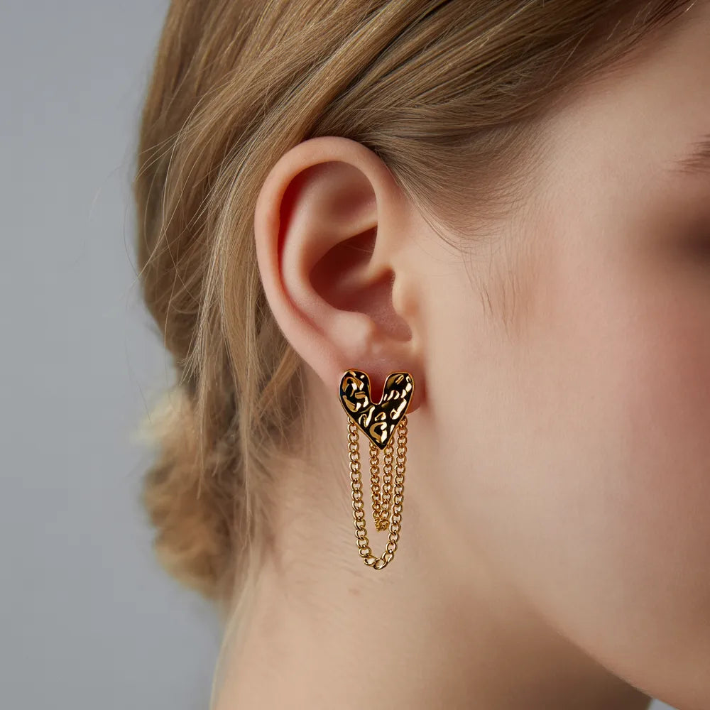 Gold Heart Dangle Earrings