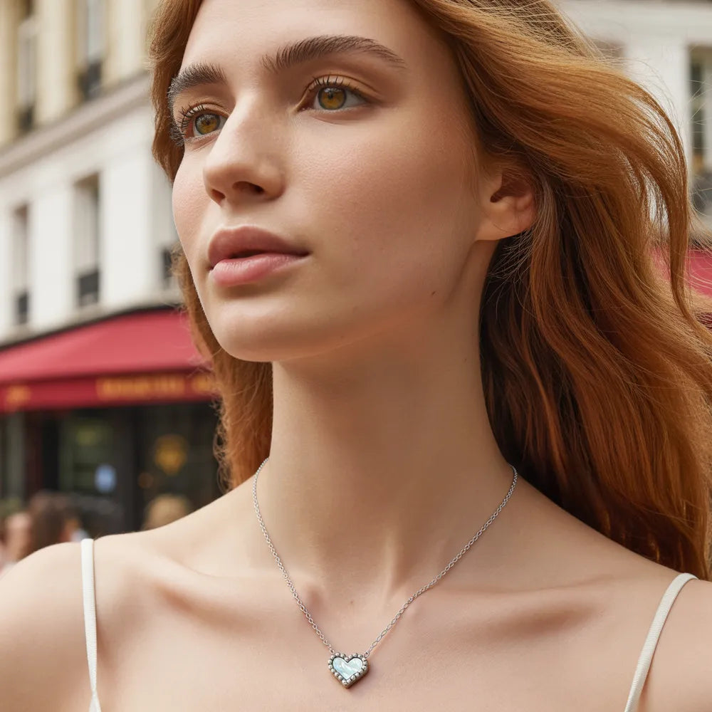 Gold White Shell Heart Necklace