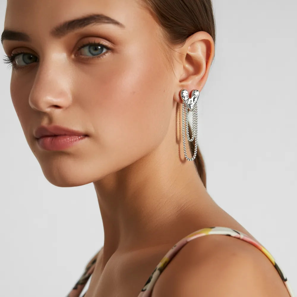 Gold Heart Dangle Earrings