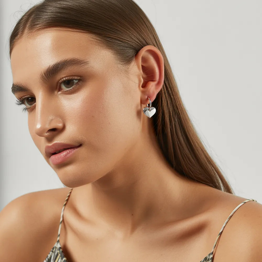 Gold Heart Charm Hoop Earrings