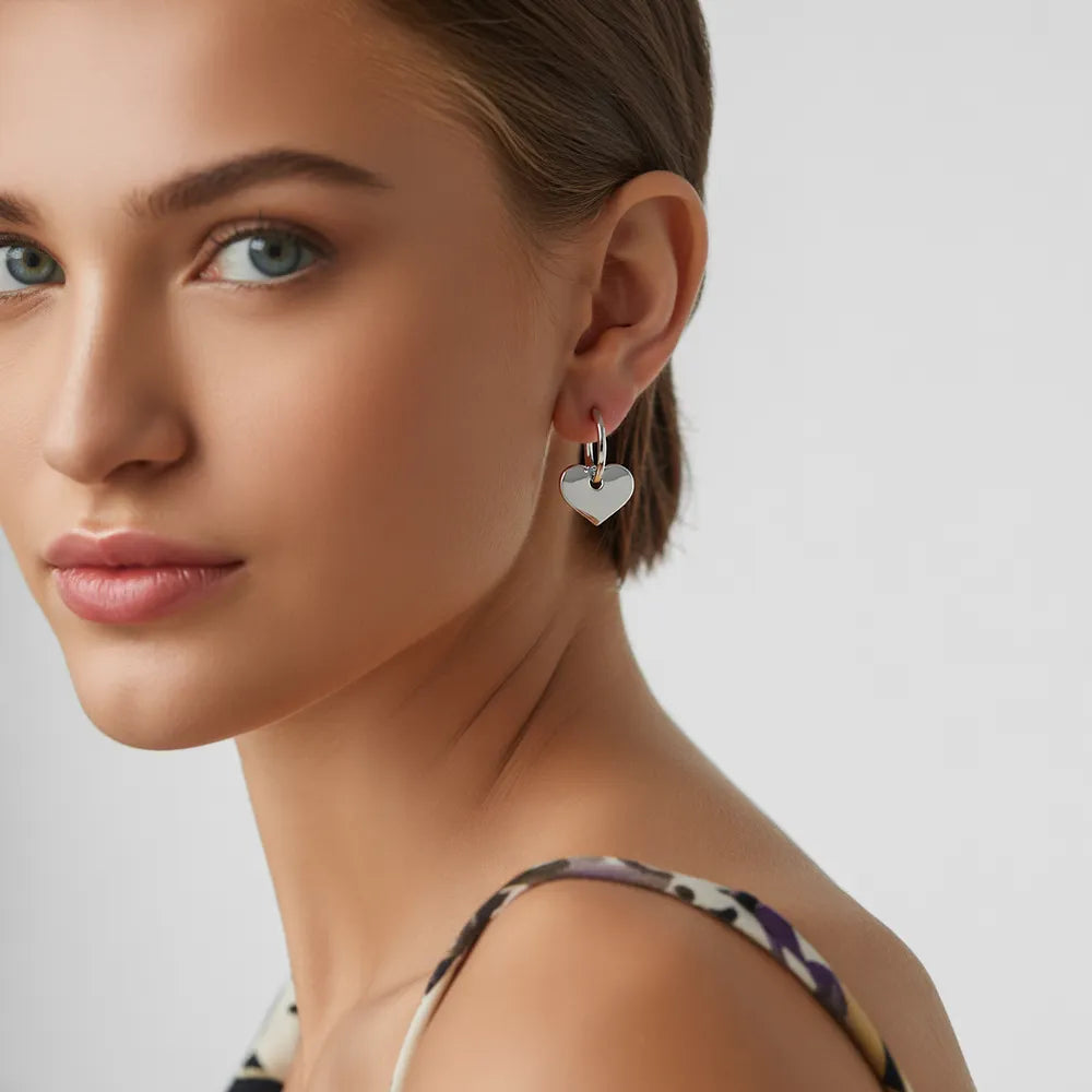 Gold Heart Charm Hoop Earrings