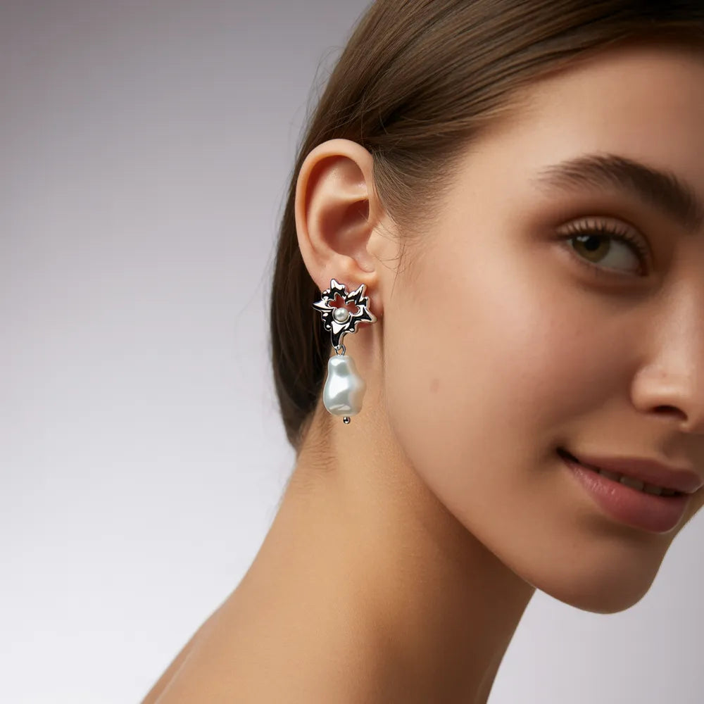 Hepburn Heart Pearl Drop Earrings