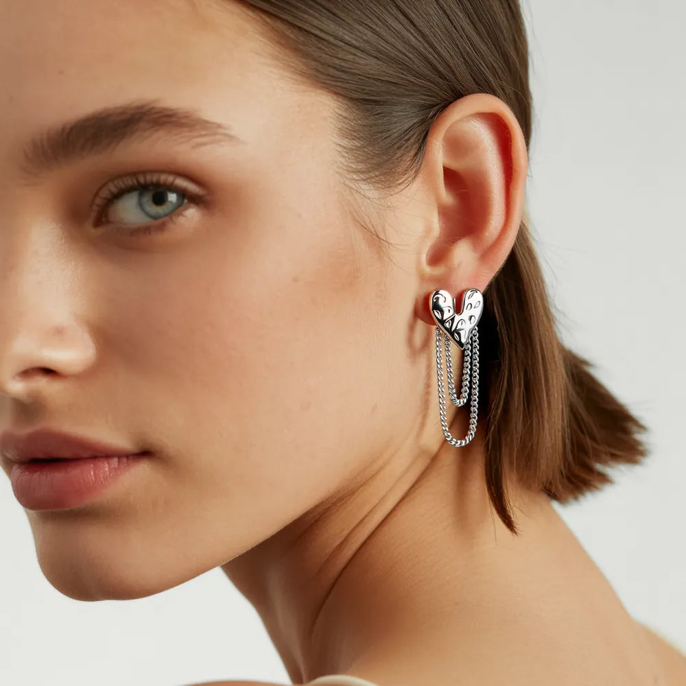 Gold Heart Dangle Earrings