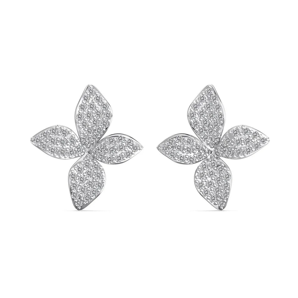 Pair of Auriella Pavé Clover Stud Earrings in S925 sterling silver.