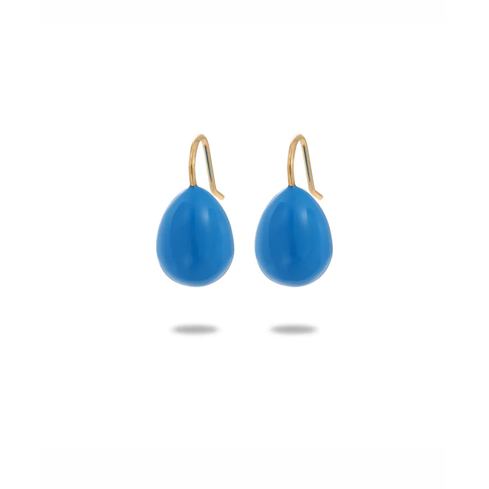 Pair of Elara Enamel Drop Earrings in a rich royal blue finish with a gold-tone hook