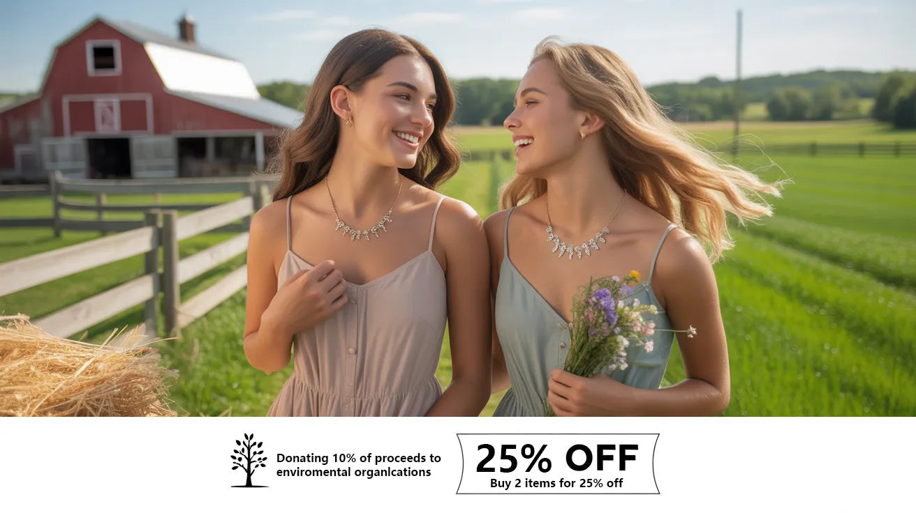 Two models smiling and wearing the hypoallergenic and waterproof women's jewelry collection from GlamBodyCandy.