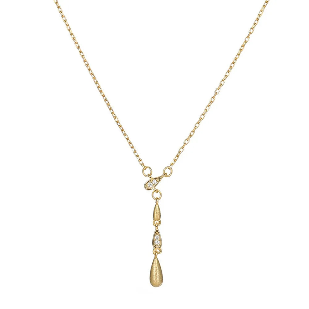 Sleek Liquid Drop Necklace in 18k gold plated S925 silver with a brushed finish