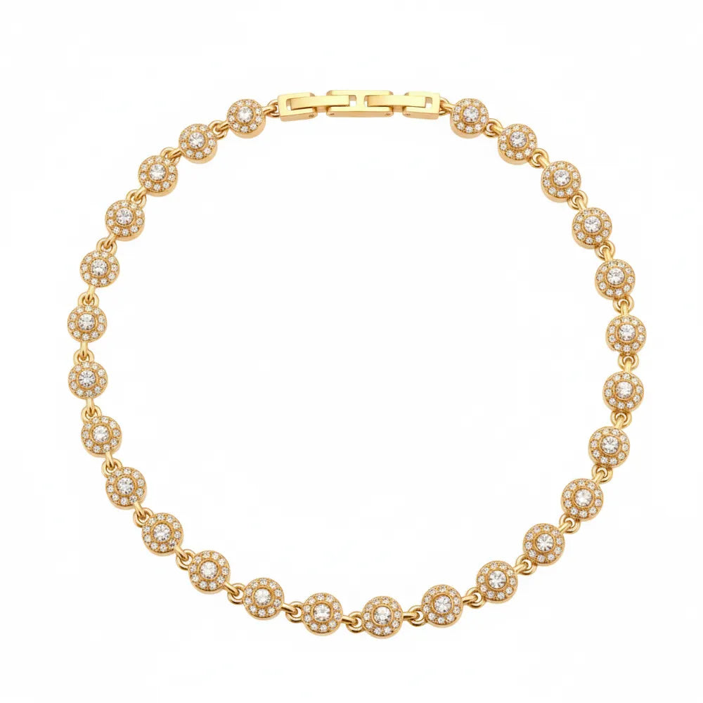 The Lucia Zirconia Bracelet in 18k gold plate, perfect for stacking or wearing alone.
