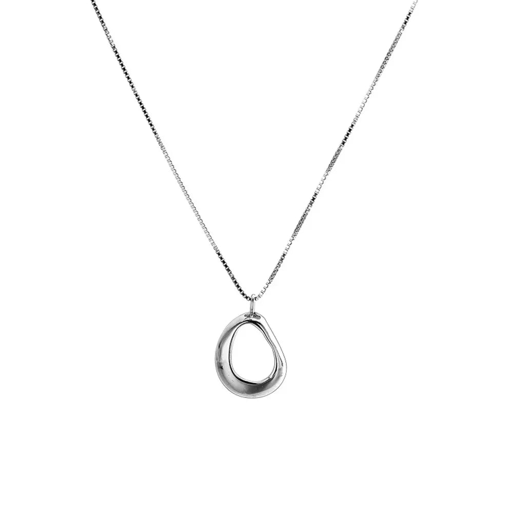 Minimalist S925 sterling silver necklace featuring a polished liquid teardrop pendant.