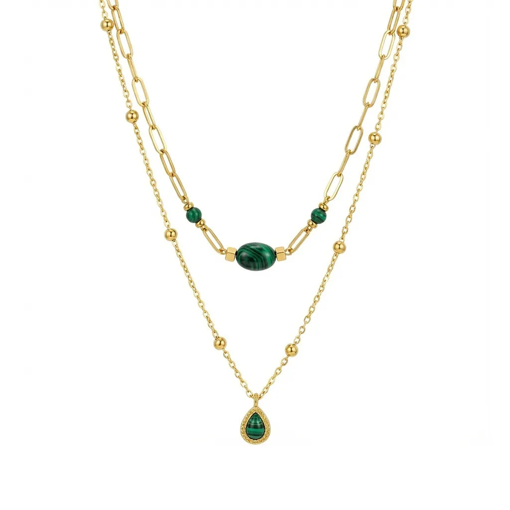18K Gold Layered Gemstone Necklace