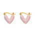 Studio shot of 18K gold plated huggie earrings featuring a puffy pink enamel heart design, isolated on white