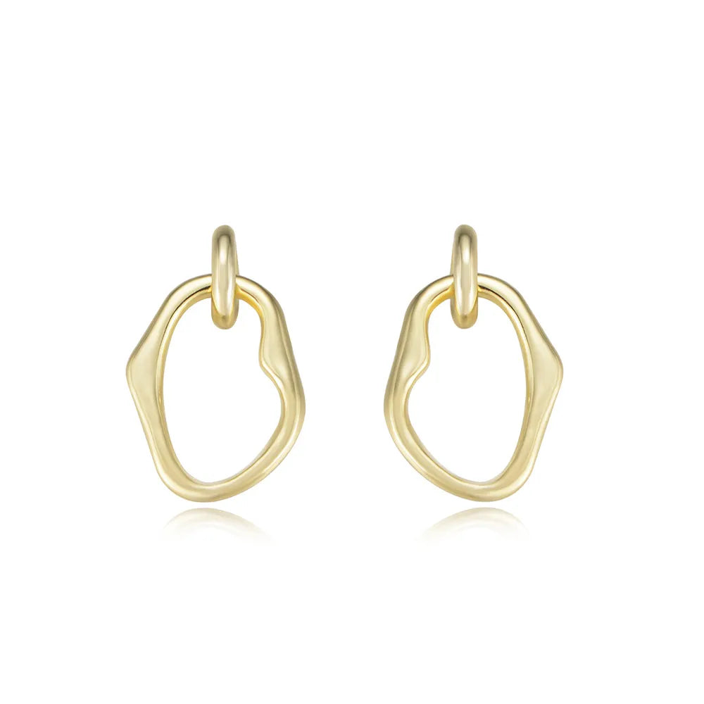 18K gold plated S925 earrings featuring an organic irregular oval shape on white background.