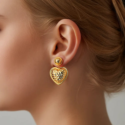 18K Gold Baroque Heart Earrings
