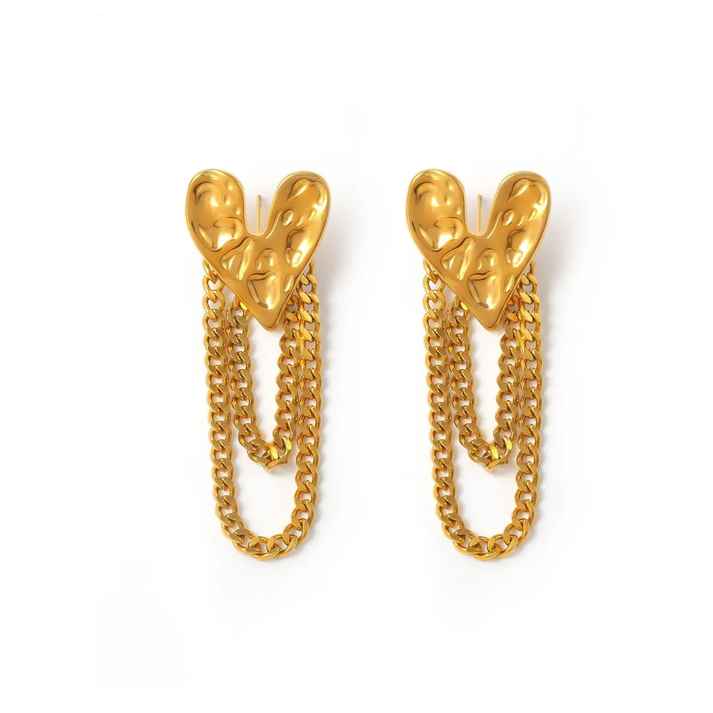 Gold Heart Dangle Earrings