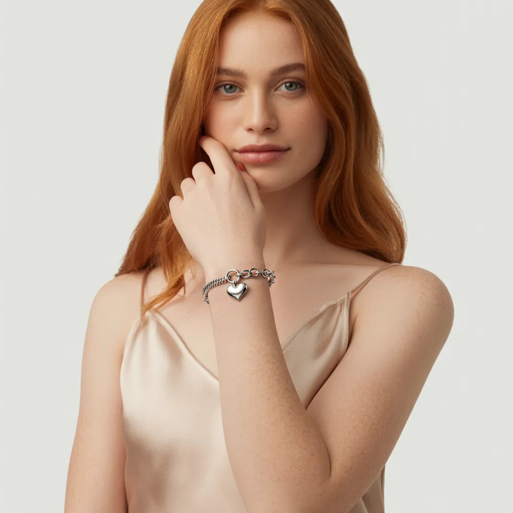 Heart Charm Cuban Link Bracelet