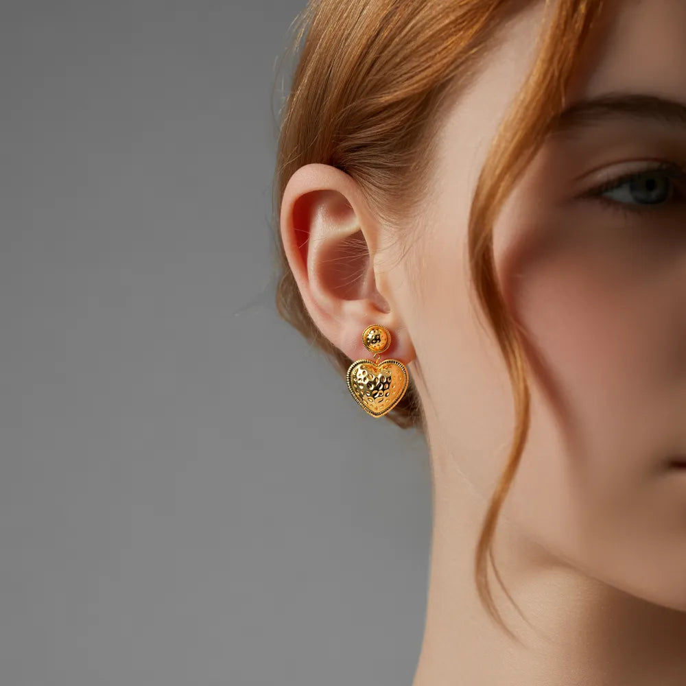 18K Gold Baroque Heart Earrings