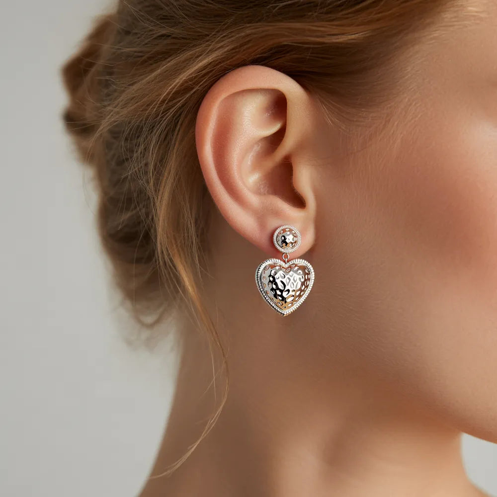 18K Gold Baroque Heart Earrings