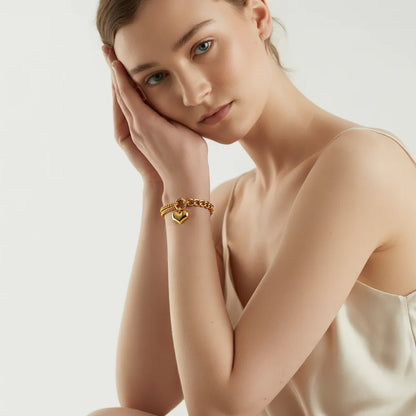 Heart Charm Cuban Link Bracelet