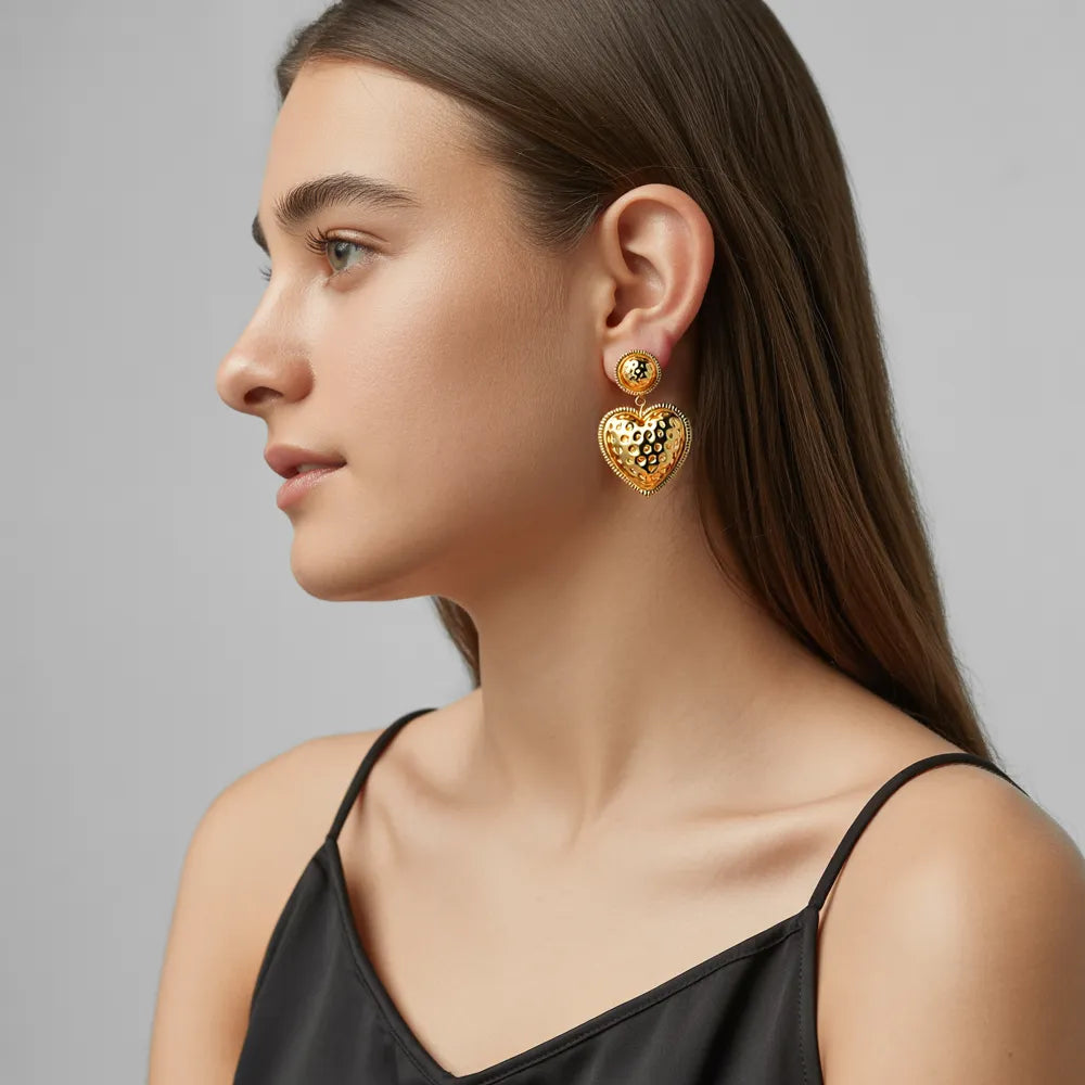 18K Gold Baroque Heart Earrings