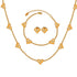 The complete Amara Solitaire Heart Jewelry Set in 18k gold, including the station necklace, bracelet, and stud earrings.