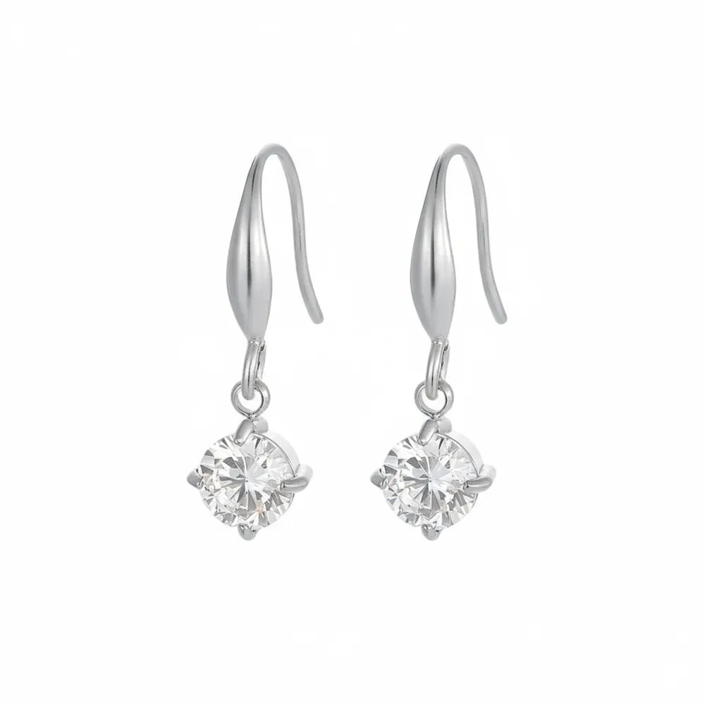 Pair of Astra Solitaire Dangle Earrings in polished 316L stainless steel