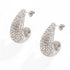 A product shot of the Aura Teardrop Stud Earrings in a polished stainless steel silver finish
