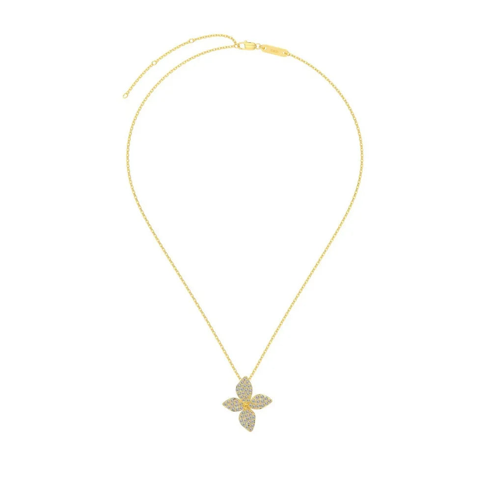Auriella Pavé Clover Necklace in 18k gold plate over S925 silver.