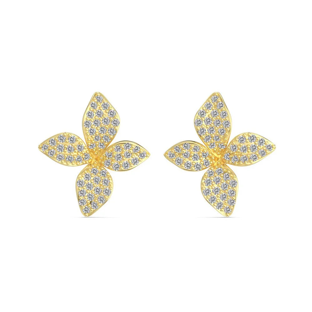 Pair of Auriella Pavé Clover Stud Earrings in 18k gold plate over S925 silver.