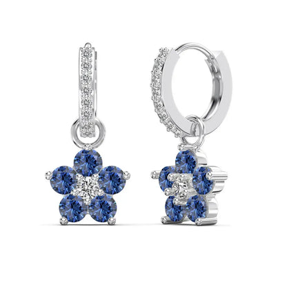 Pair of Azure Bloom Pavé Hoop Earrings in S925 sterling silver with blue and clear zirconia.