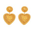 18K gold plated 316L stainless steel drop earrings with textured baroque heart charms on a white background