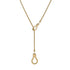 Cleo Adjustable Lariat Necklace in 18k gold plate featuring a snake chain and teardrop loops