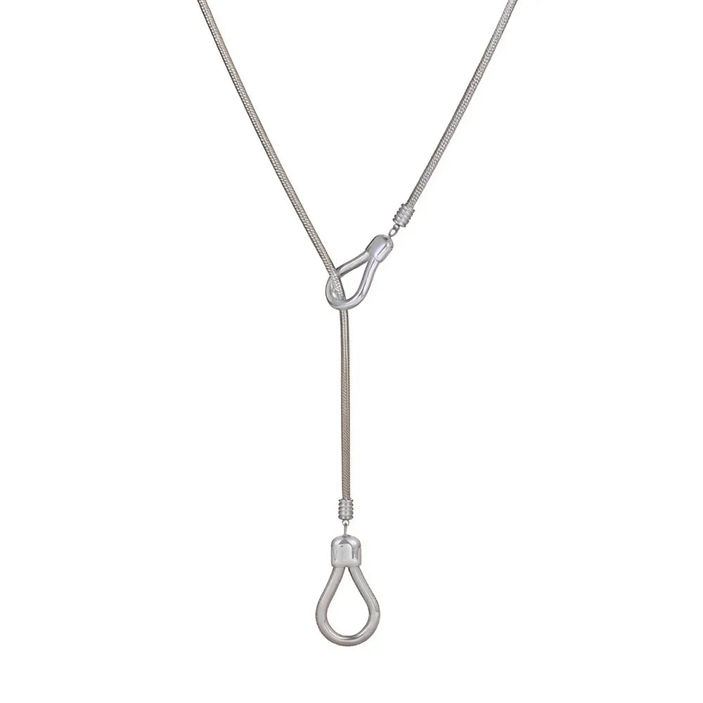 Cleo Adjustable Lariat Necklace in polished 316L stainless steel featuring a snake chain.