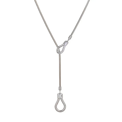Cleo Adjustable Lariat Necklace in polished 316L stainless steel featuring a snake chain.
