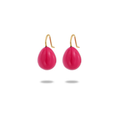 Pair of Elara Enamel Drop Earrings in a vibrant hot pink finish with a gold-tone hook.