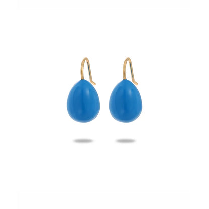 Pair of Elara Enamel Drop Earrings in a rich royal blue finish with a gold-tone hook