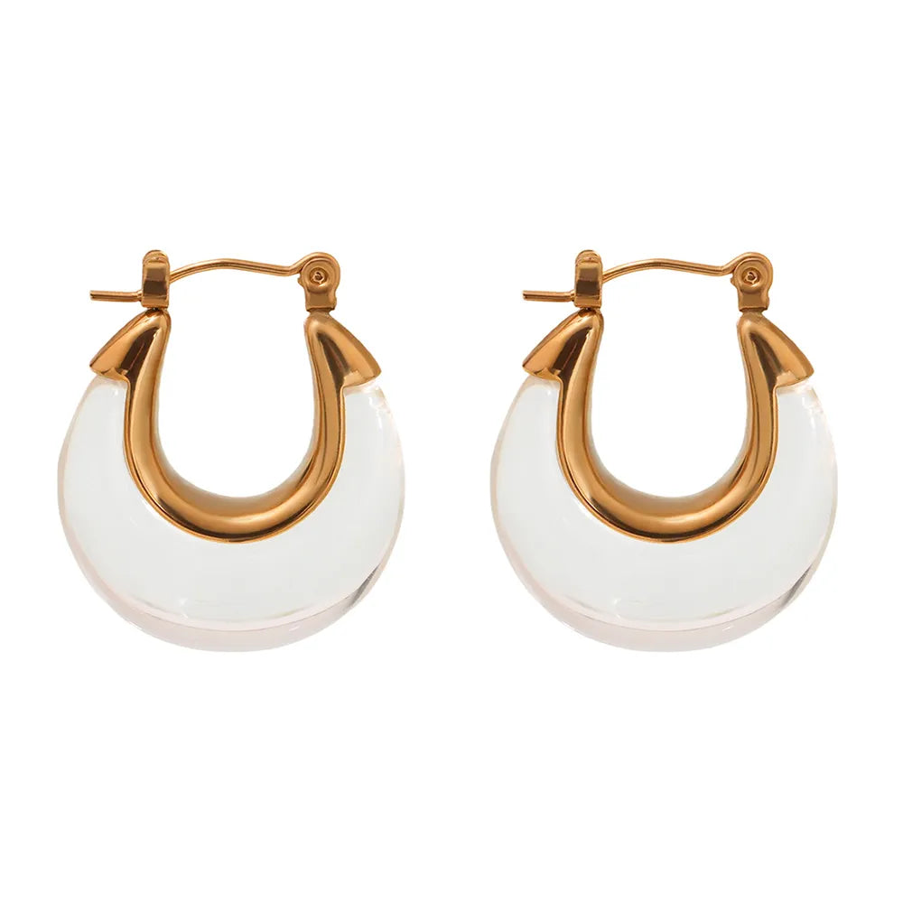 Pair of Esme Resin Hoop Earrings in ethereal Cloud White with 18k gold accents.