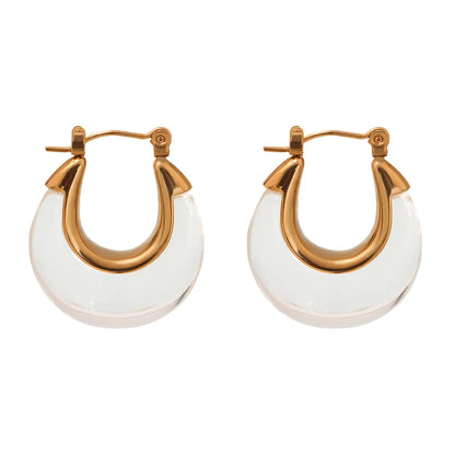 Pair of Esme Resin Hoop Earrings in ethereal Cloud White with 18k gold accents.