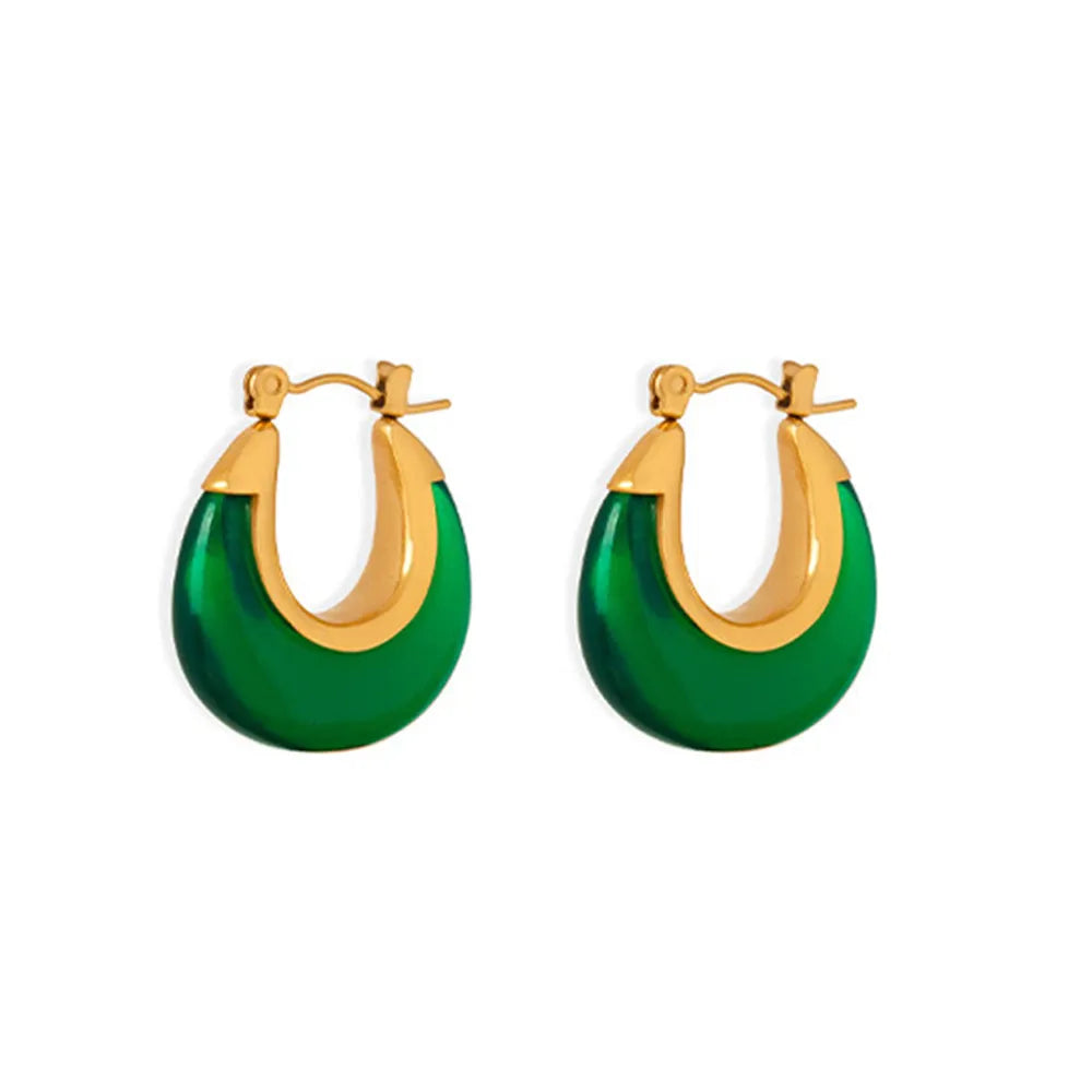 Pair of Esme Resin Hoop Earrings in vibrant Emerald Green with 18k gold accents.