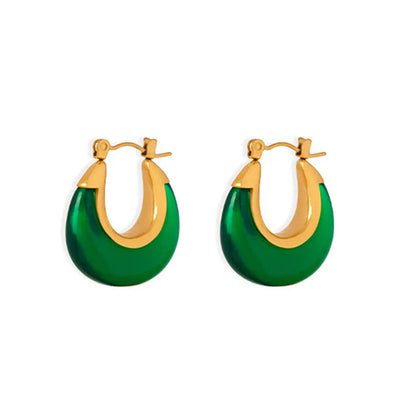 Pair of Esme Resin Hoop Earrings in vibrant Emerald Green with 18k gold accents.