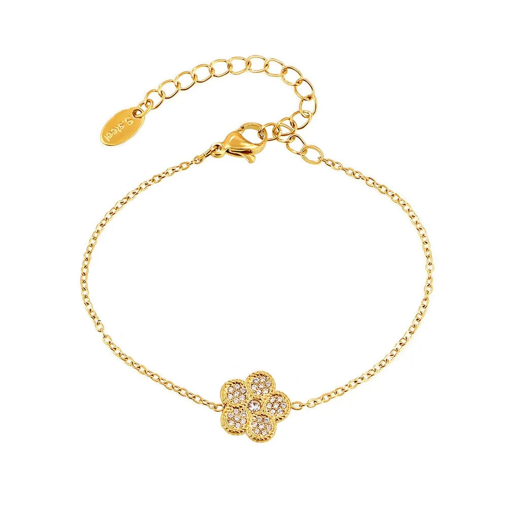 Flora Pavé Flower Bracelet in 18k gold with AAAAA-Grade zirconia on white background