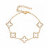 The Fortuna Clover Bracelet in 18k gold plate, featuring alternating pavé zirconia and polished clovers, on a white background