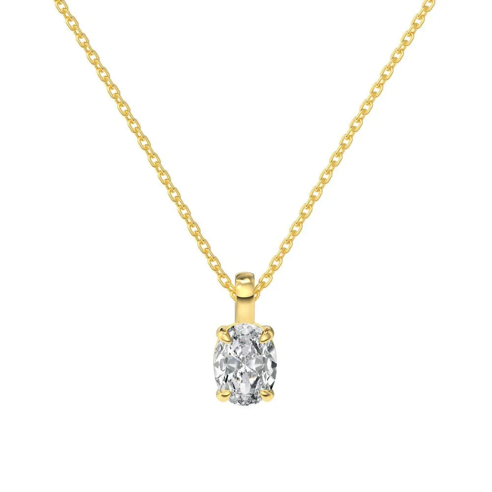 Minimalist gold oval pendant necklace isolated on white background