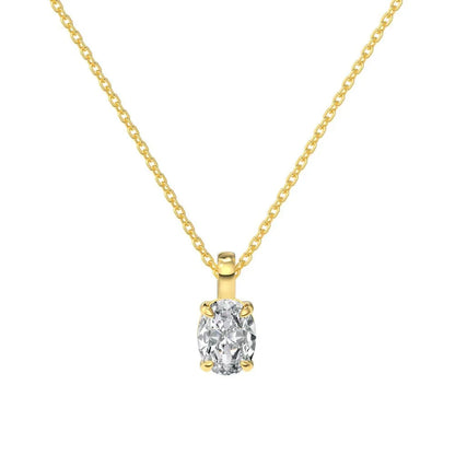 Minimalist gold oval pendant necklace isolated on white background